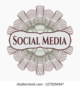 Green and Red passport money rosette with text Social Media inside