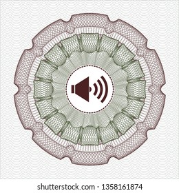 Green and Red passport money rosette with sound icon inside