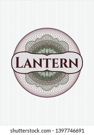 Green and Red passport money rosette with text Lantern inside