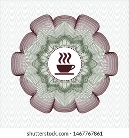 Green and Red passport money rosette with coffee cup icon inside