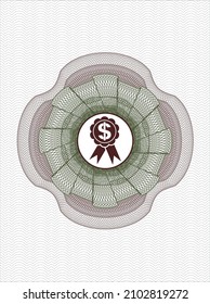 Green and Red passport money rosette. with business ribbon icon inside