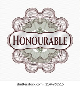 Green and Red passport money rossete with text Honourable inside