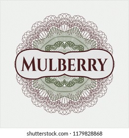 Green and Red passport money rossete with text Mulberry inside