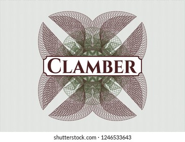 Green and Red passport money rossete with text Clamber inside