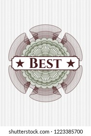 Green and Red passport money style rossete with text Best inside