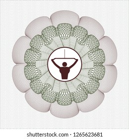 Green and Red passport money style rosette with lat pull down, exercise icon inside
