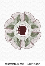 Green and Red passport money style rosette with team work icon inside