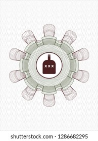 Green and Red passport money style rosette with bottle of alcohol icon inside