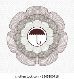 Green and Red passport money style rosette with umbrella icon inside