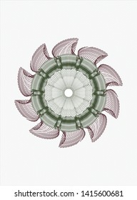 Green and Red passport money style rosette. Vector Illustration. Detailed.