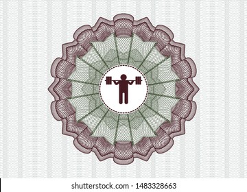 Green and Red passport money style rosette with squat icon inside