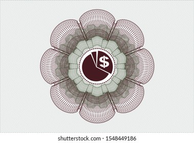 Green and Red passport money style rosette with chart icon inside