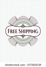Green and Red passport money style rosette with text Free Shipping inside