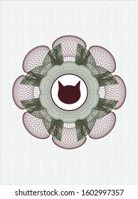 Green and Red passport money style rosette with cat face icon inside