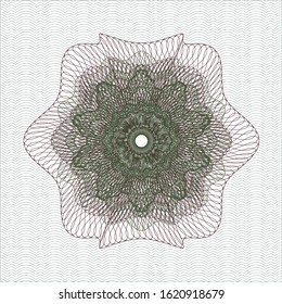 Green and Red passport money style rosette. Vector Illustration. Detailed.