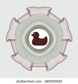 Green and Red passport money style rosette. with rubber duck icon inside