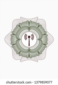 Green and Red passport rosette with antenna signal icon inside