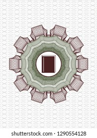 Green and Red passport rosette with book icon inside
