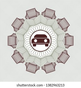 Green and Red passport rosette with car seen from front icon inside