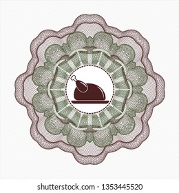 Green and Red passport rosette with chicken dish icon inside