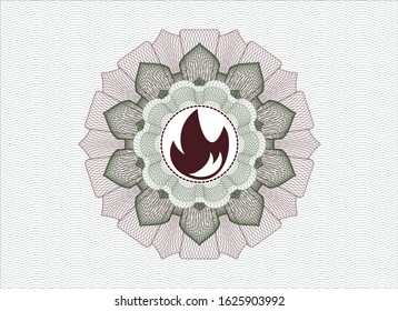 Green and Red passport rosette with fire icon inside