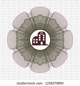 Green and Red passport rosette with hospital icon inside