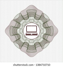 Green and Red passport rosette with laptop icon inside