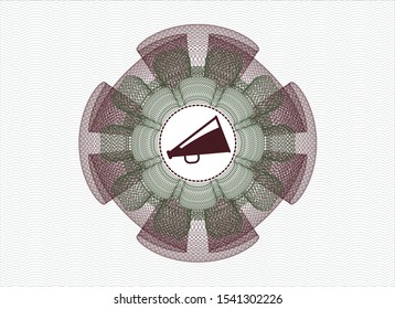 Green and Red passport rosette with megaphone icon inside