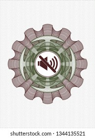 Green and Red passport rosette with mute icon inside