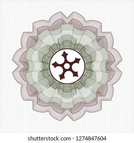 Green and Red passport rosette with ninja star icon inside