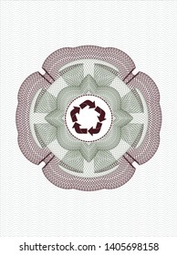 Green and Red passport rosette with recycle icon inside