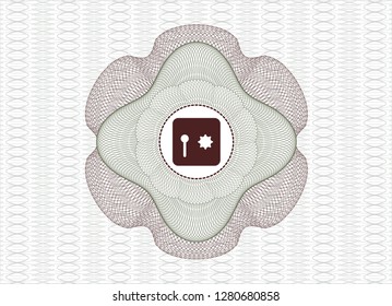 Green and Red passport rosette with safe, safety deposit box icon inside