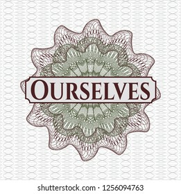 Green and Red passport rosette with text Ourselves inside