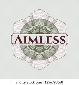 Green and Red passport rosette with text Aimless inside