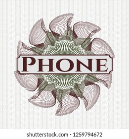 Green and Red passport rosette with text Phone inside