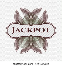 Green and Red passport rosette with text Jackpot inside