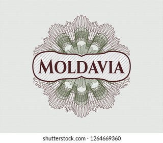 Green and Red passport rosette with text Moldavia inside