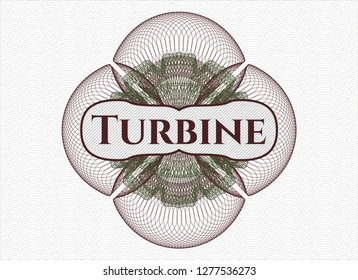 Green and Red passport rosette with text Turbine inside