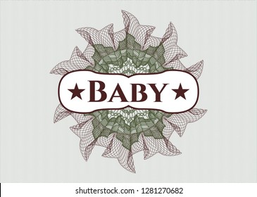 Green and Red passport rosette with text Baby inside