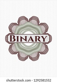 Green and Red passport rosette with text Binary inside