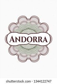 Green and Red passport rosette with text Andorra inside
