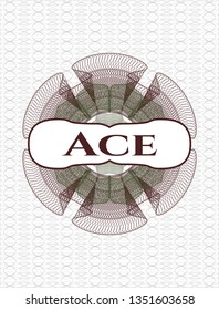 Green and Red passport rosette with text Ace inside