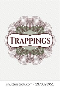 Green and Red passport rosette with text Trappings inside