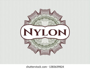 Green and Red passport rosette with text Nylon inside