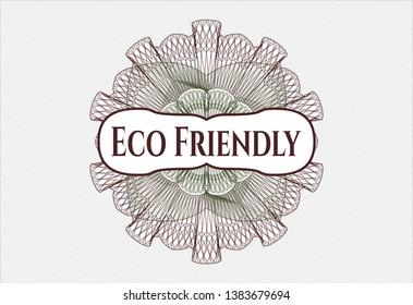 Green and Red passport rosette with text Eco Friendly inside