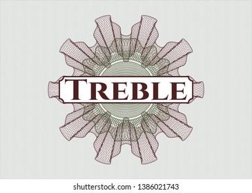 Green and Red passport rosette with text Treble inside