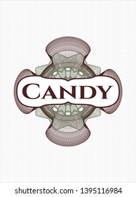 Green and Red passport rosette with text Candy inside