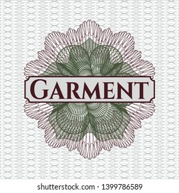 Green and Red passport rosette with text Garment inside