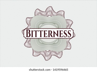 Green and Red passport rosette with text Bitterness inside