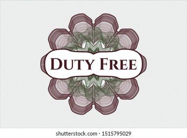Green and Red passport rosette with text Duty Free inside